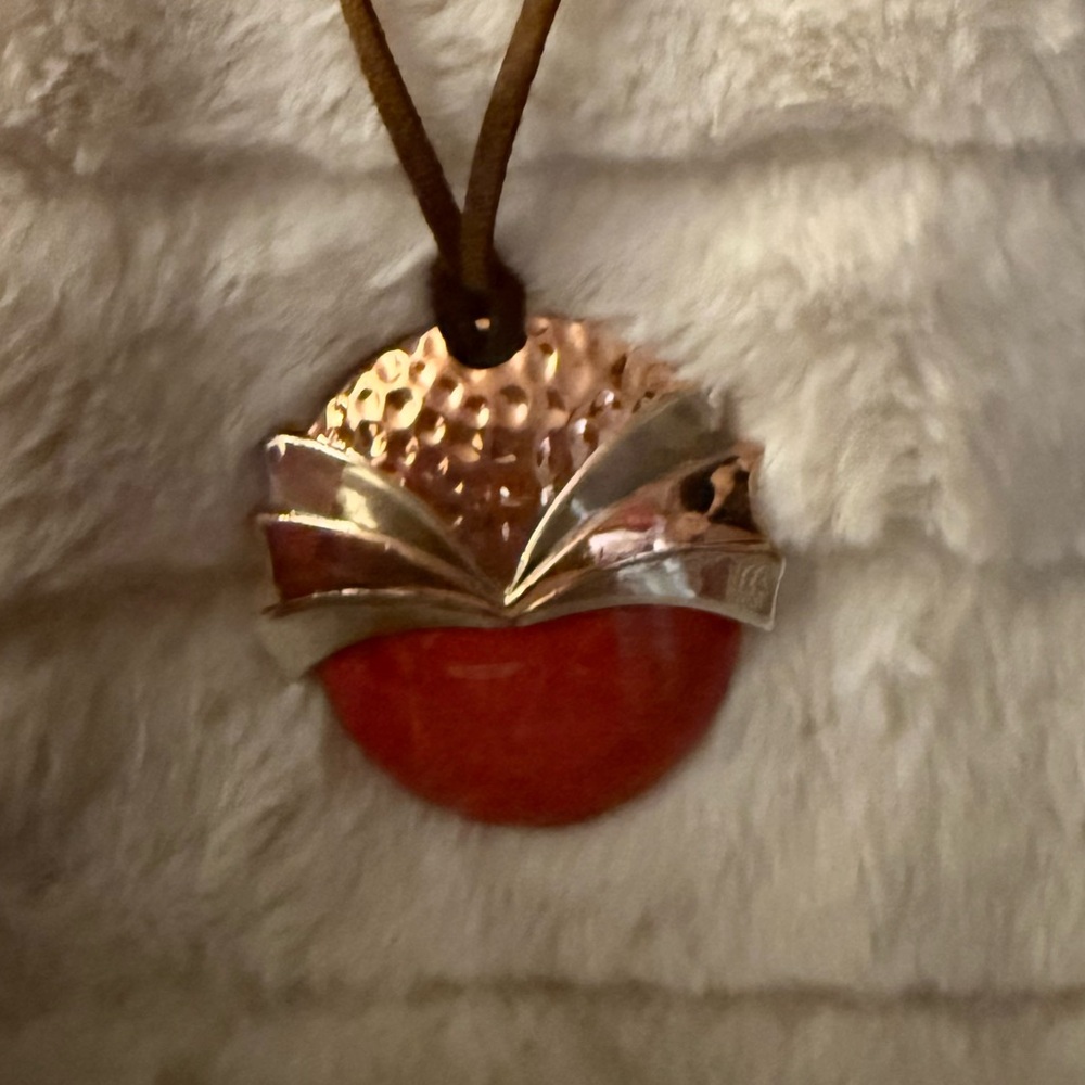 Jay King 925 & Copper Pendant Genuine Coral or Red Jasper Stone